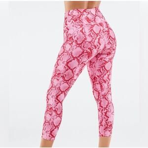 Fabletics PowerHold crop leggings in a red and pink snakeskin pattern-Size M